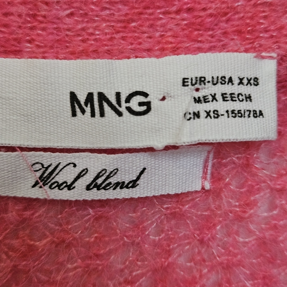 Mango Sz XS Boxy Wool Laine Blend Oversized Pink Open Cropped Cardigan  Sweater - Picture 4 of 12